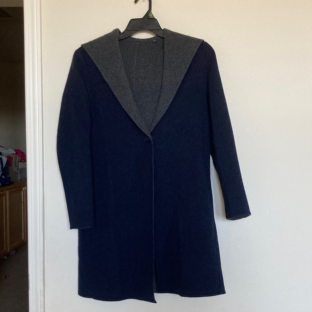Uniqlo Double-Faced Hooded Coat in navy blue and gray size S